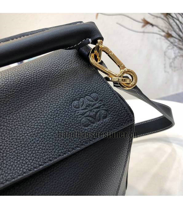 Loewe Black Original Litchi Veins Calfskin Leather Medium Puzzle Bag-4
