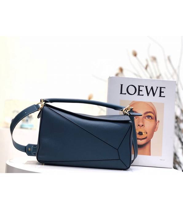 Loewe Blue Original Litchi Veins Calfskin Leather Medium Puzzle Bag