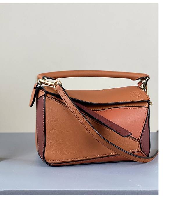Loewe Brown/Orange Original Calfskin Leather Mini Puzzle Bag