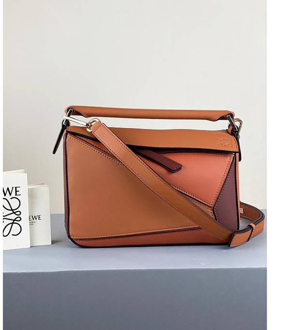 Loewe Brown/Orange Original Calfskin Leather Small Puzzle Bag