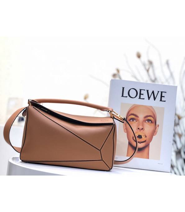 Loewe Brown Original Litchi Veins Calfskin Leather Medium Puzzle Bag