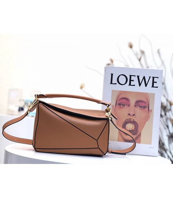 Loewe Brown Original Litchi Veins Calfskin Leather Small Puzzle Bag