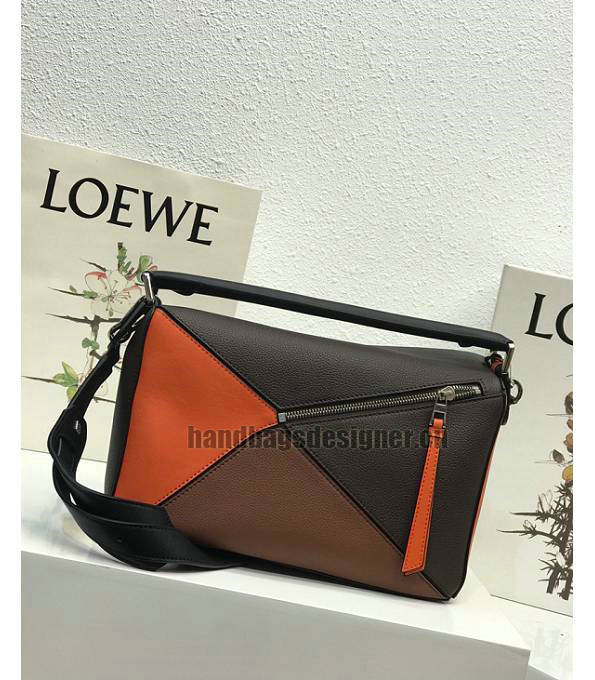 Loewe Coffee/Brown Original Litchi Veins Calfskin Leather Medium Puzzle Bag-2