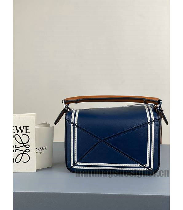 Loewe Dark Blue/White Original Calfskin Leather Mini Puzzle Bag-4