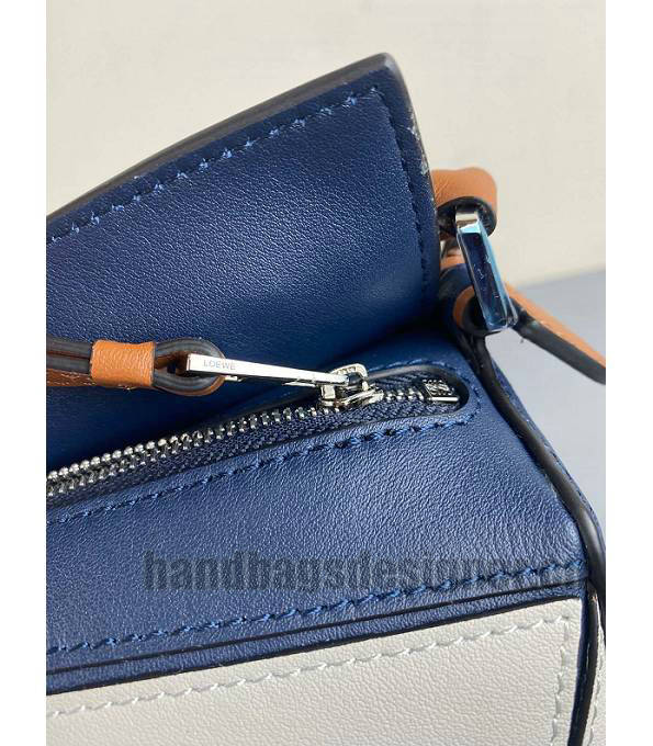 Loewe Dark Blue/White Original Calfskin Leather Mini Puzzle Bag-7