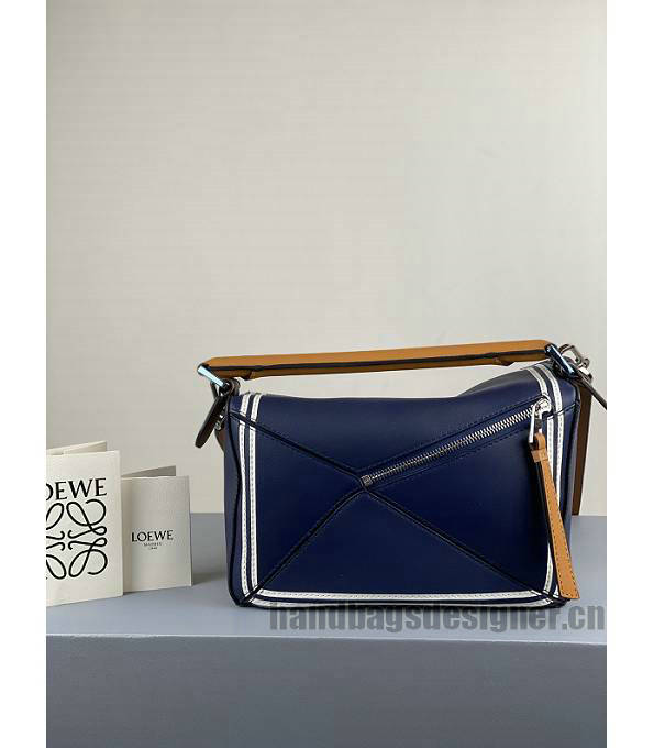 Loewe Dark Blue/White Original Calfskin Leather Small Puzzle Bag-4