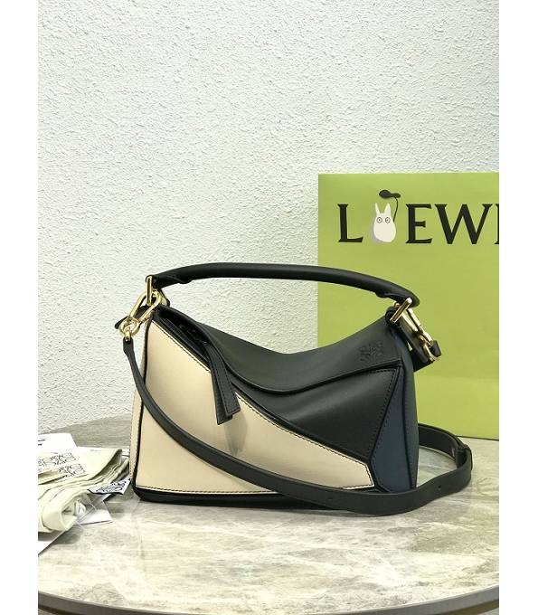 Loewe Dark Blue/White Original Litchi Veins Calfskin Leather Small Puzzle Bag