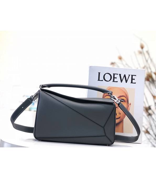 Loewe Dark Grey Original Litchi Veins Calfskin Leather Medium Puzzle Bag