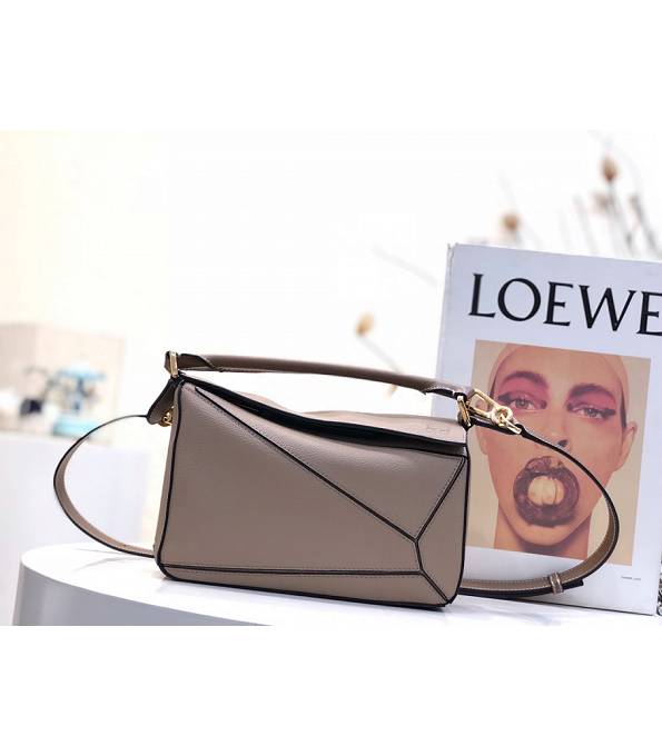 Loewe Dark Khaki Original Litchi Veins Calfskin Leather Medium Puzzle Bag