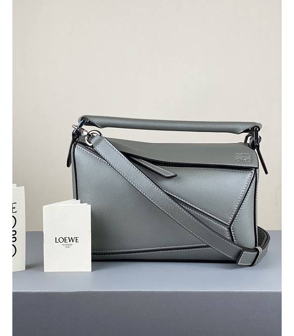 Loewe Fluorescent Grey Original Calfskin Leather Small Puzzle Bag