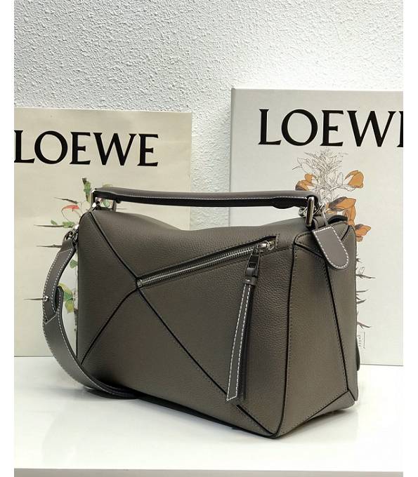 Loewe Grey Original Litchi Veins Calfskin Leather Medium Puzzle Bag-1