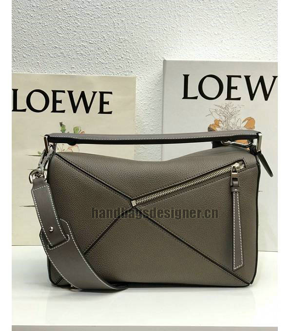 Loewe Grey Original Litchi Veins Calfskin Leather Medium Puzzle Bag-2