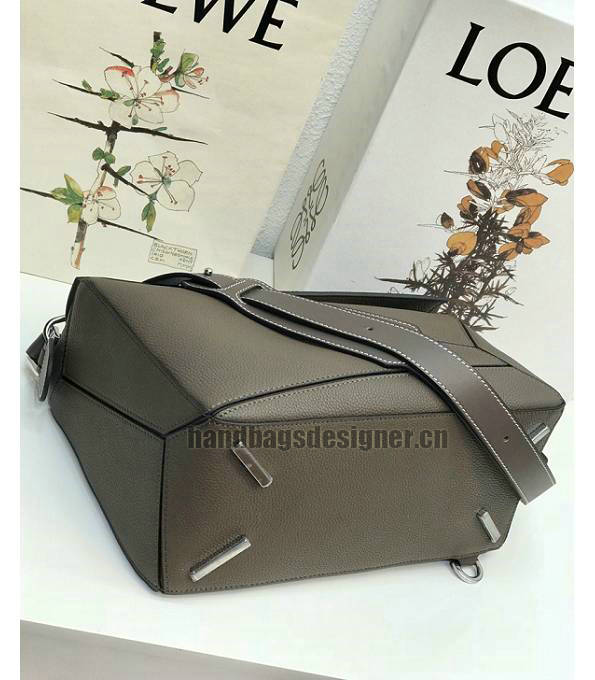 Loewe Grey Original Litchi Veins Calfskin Leather Medium Puzzle Bag-3