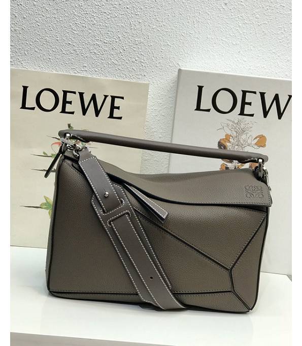 Loewe Grey Original Litchi Veins Calfskin Leather Medium Puzzle Bag