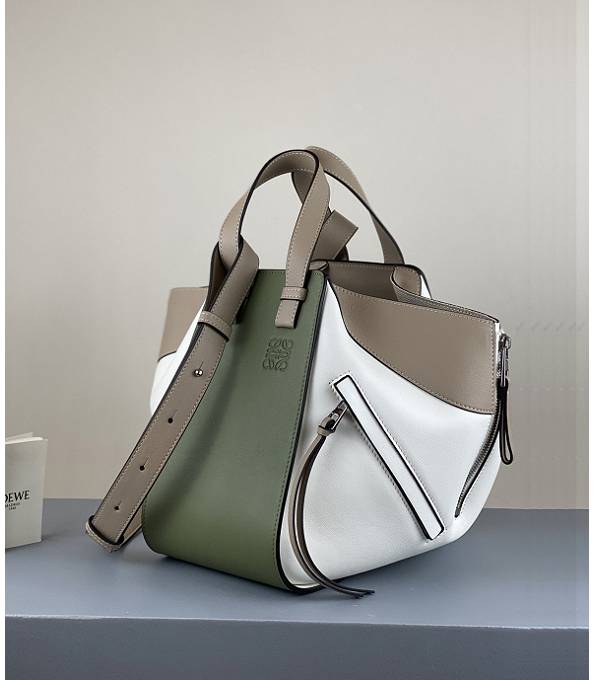 Loewe Hammock Green/White Original Calfskin Leather Medium Tote Handbag