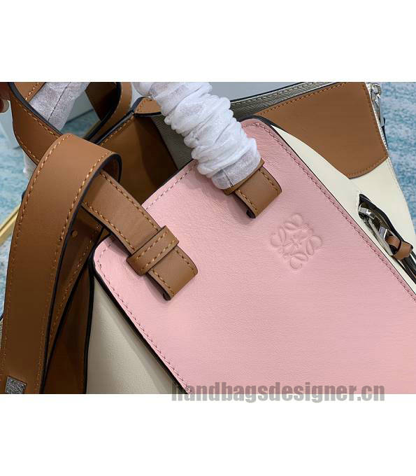 Loewe Hammock Pink/White Original Calfskin Leather Medium Tote Handbag-4