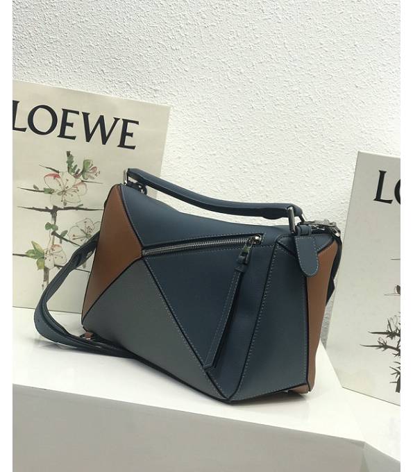 Loewe Light Blue/Brown Original Litchi Veins Calfskin Leather Medium Puzzle Bag-1
