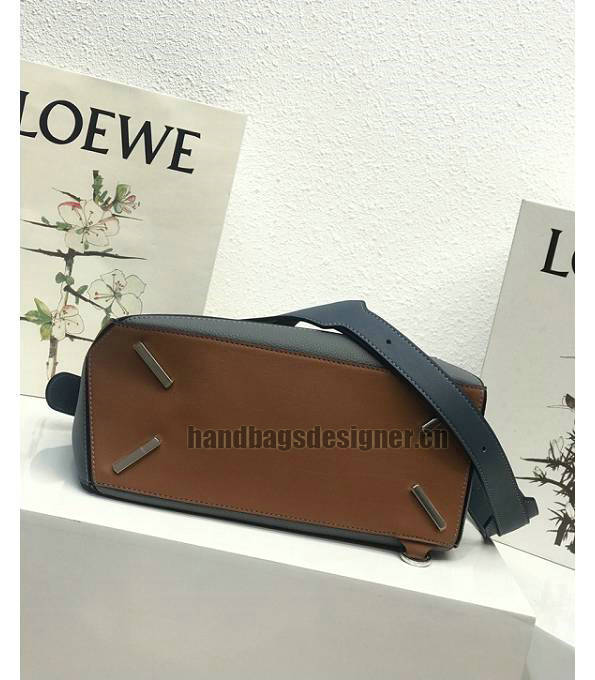 Loewe Light Blue/Brown Original Litchi Veins Calfskin Leather Medium Puzzle Bag-3