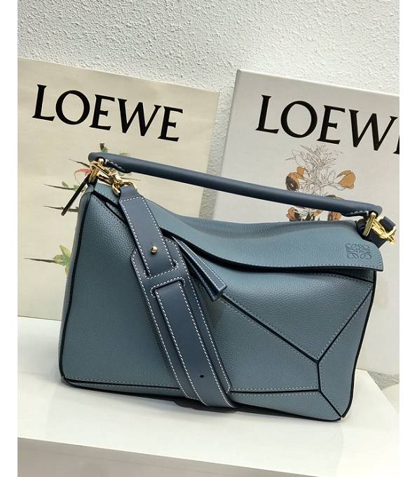 Loewe Light Blue Original Litchi Veins Calfskin Leather Medium Puzzle Bag