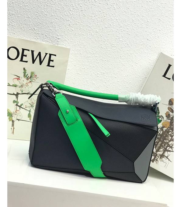 Loewe Midnight Blue/Green Original Litchi Veins Calfskin Leather Medium Puzzle Bag