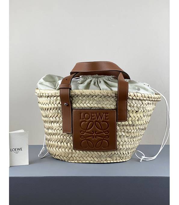 Loewe Palm Leaf With Brown Original Calfskin Leather Small Basket Bag