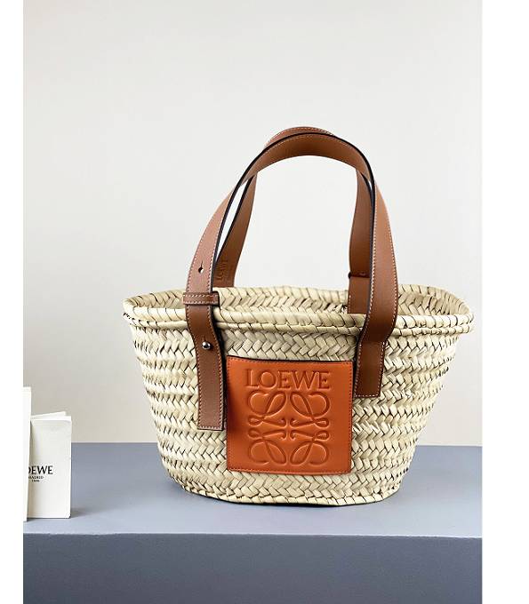 Loewe Palm Leaf With Orange/Brown Original Calfskin Leather Small Basket Bag