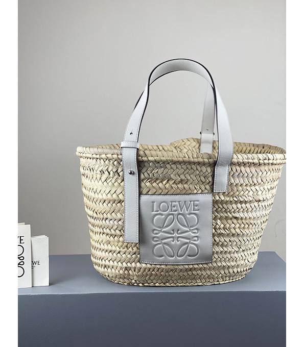 Loewe Palm Leaf With White Original Calfskin Leather Basket Bag