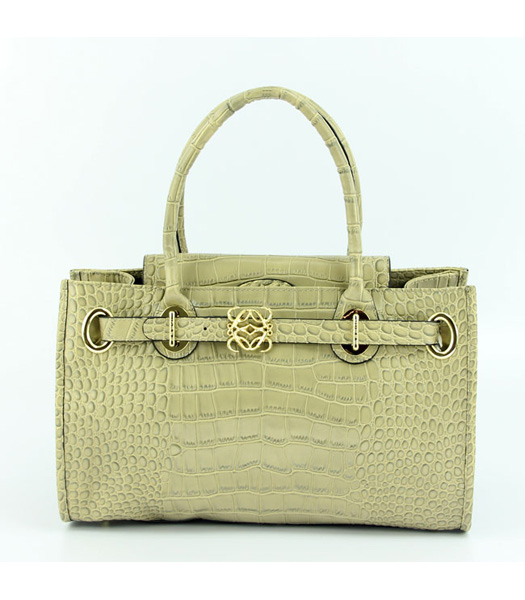 Loewe Tote Handbags Apricot Leather Crocodile Veins with PU Lining