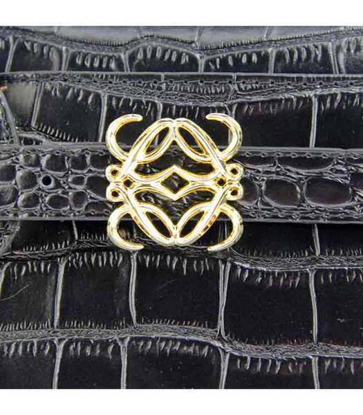 Loewe Tote Handbags Black Leather Crocodile Veins with PU Lining-3