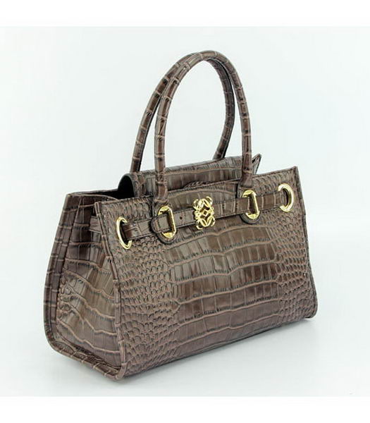 Loewe Tote Handbags Dark Coffee Leather Crocodile Veins with PU Lining-1