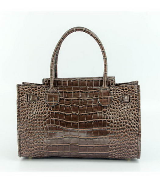 Loewe Tote Handbags Dark Coffee Leather Crocodile Veins with PU Lining-2