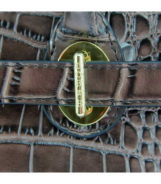Loewe Tote Handbags Dark Coffee Leather Crocodile Veins with PU Lining-4