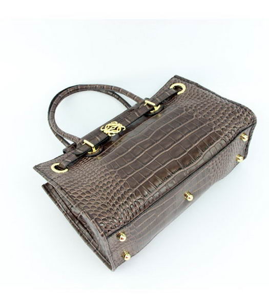 Loewe Tote Handbags Dark Coffee Leather Crocodile Veins with PU Lining-5