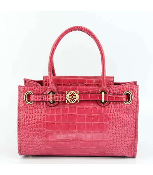 Loewe Tote Handbags Red Leather Crocodile Veins with PU Lining
