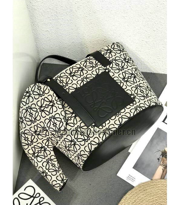 Loewe White Canvas With Black Original Leather Elephant Basket Bag-3