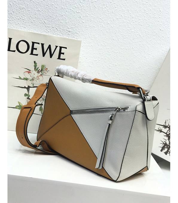 Loewe White/Yellow Original Litchi Veins Calfskin Leather Medium Puzzle Bag-1