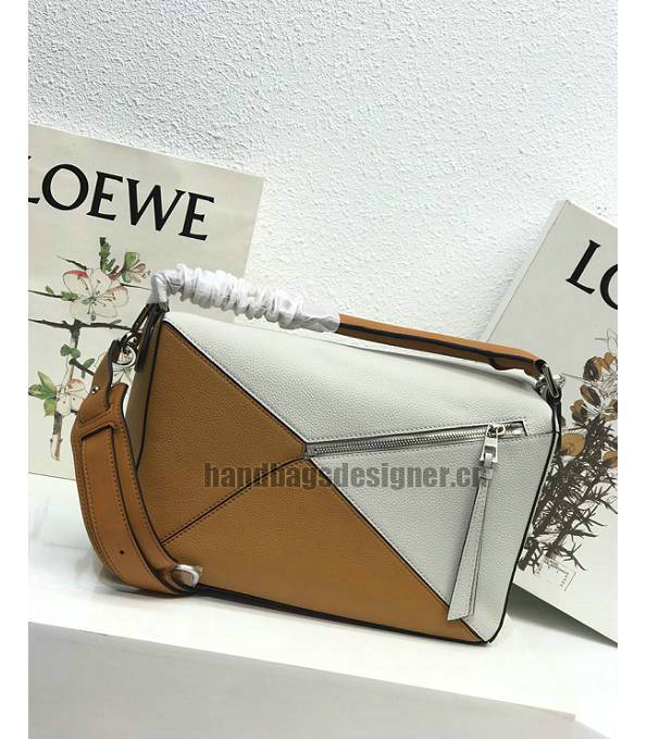 Loewe White/Yellow Original Litchi Veins Calfskin Leather Medium Puzzle Bag-2