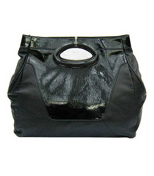 Marni Black Lambskin Rugosity Patent Medium Handbag