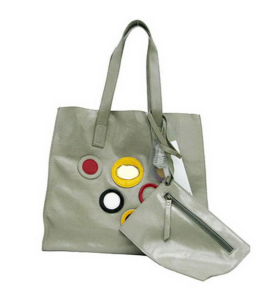 Marni Shiny Grey Leather Shopping Bag With Little Zip Bag