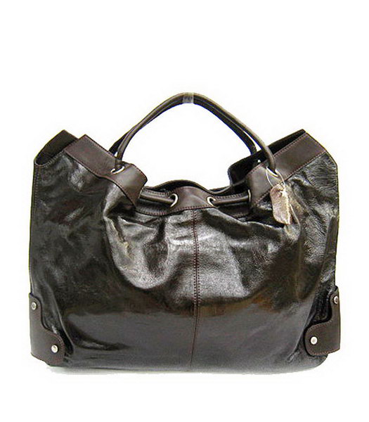 Marni Shiny Leather Handle Bag Dark Coffee