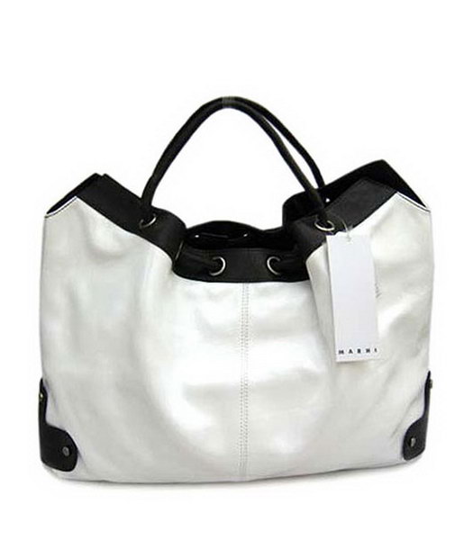 Marni Shiny Leather Handle Bag White