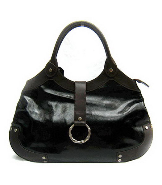 Marni Shiny Leather With Rugosity Hobo Bag Black