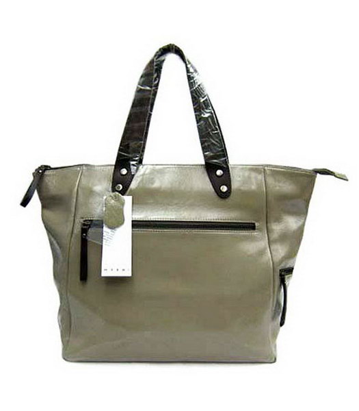 Marni Shiny Nappa Grey Leather Shoulder Tote Handbag 