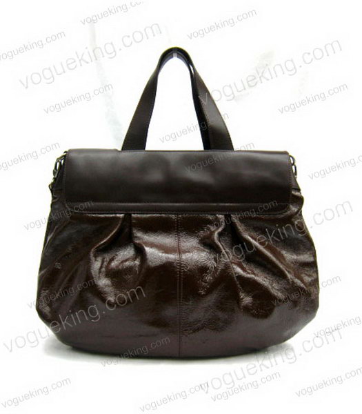 Marni Shiny Nappa Leather Flap Handle Bag Dark Coffee-1