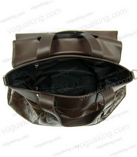 Marni Shiny Nappa Leather Flap Handle Bag Dark Coffee-4