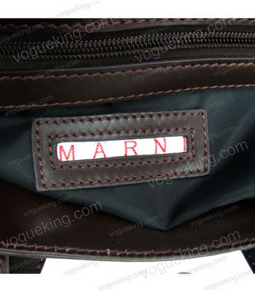 Marni Shiny Nappa Leather Flap Handle Bag Dark Coffee-5