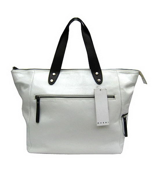 Marni Shiny Nappa White Leather Shoulder Tote Handbag