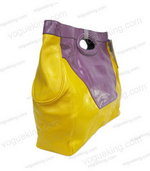 Marni Yellow Lambskin Rugosity Purple Patent Large Handbag-1