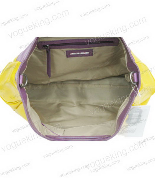 Marni Yellow Lambskin Rugosity Purple Patent Large Handbag-3