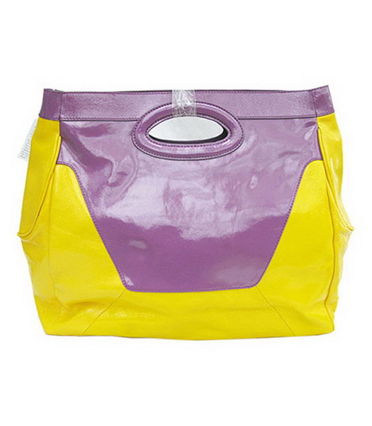 Marni Yellow Lambskin Rugosity Purple Patent Large Handbag